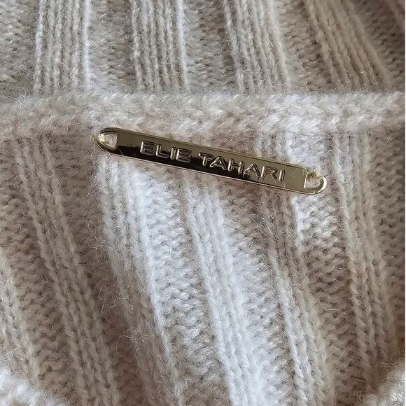 EUC ELIE TAHARI Women's 100% Cashmere Cable Knit Puffy Sleeve Classic Sweater M - Picture 8 of 8